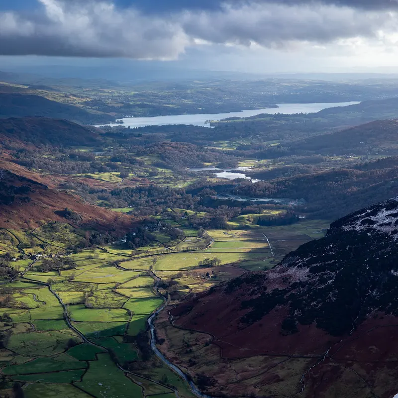 Great Langdale valley looking towards Windermere in the Lake District